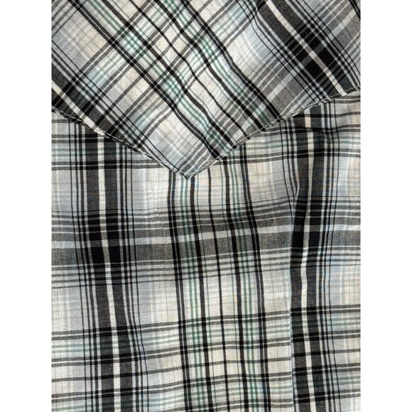 Wrangler Mens Western Plaid Snap Button Blue White Pale Green Shirt SZ Small - Picture 6 of 6